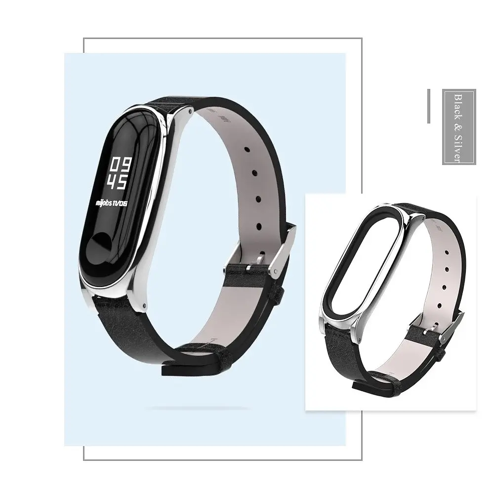 Шкіряний ремінець MiJobs для фітнес-браслета Xiaomi Mi Band 7 Type C чорний, тримач - сріблястий - фото 3