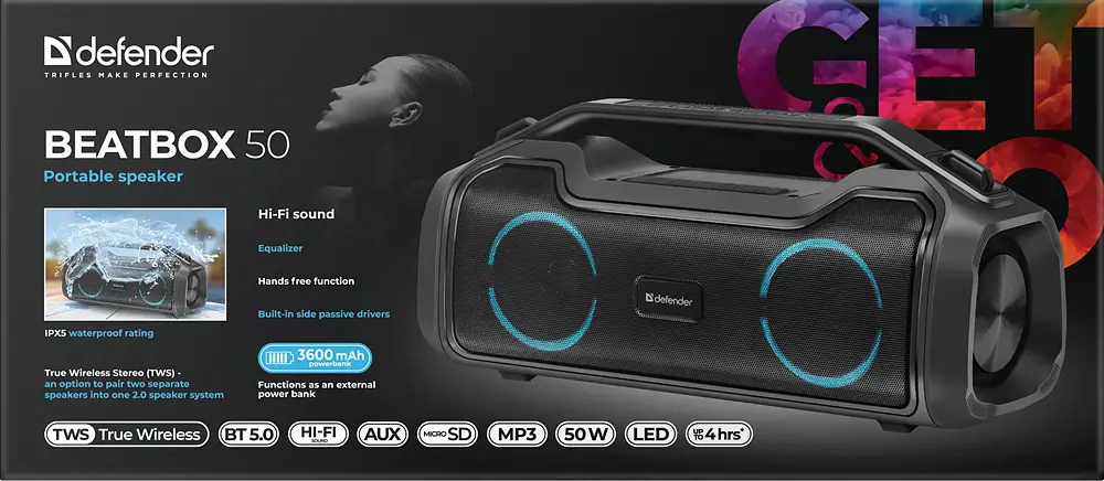 Портативна акустика Defender Beatbox 50 чорний (65950) (7055827) - фото 8