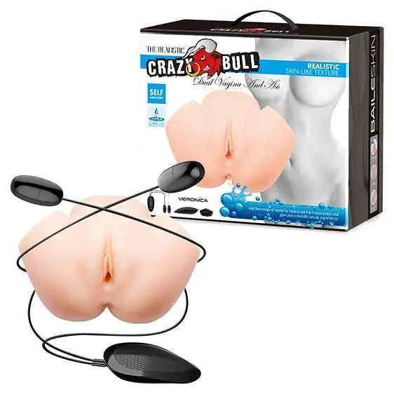 Мастурбатор Crazy Bull Dual Vagina and ass з вібрацією вагіна та анус, 17.5 см (тілесний) - фото 8