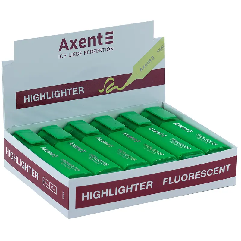 Набір маркерів Axent Highlighter 2537-A 1-5 мм клиноподібний 12 шт. зелений (2537-04-A) - фото 2