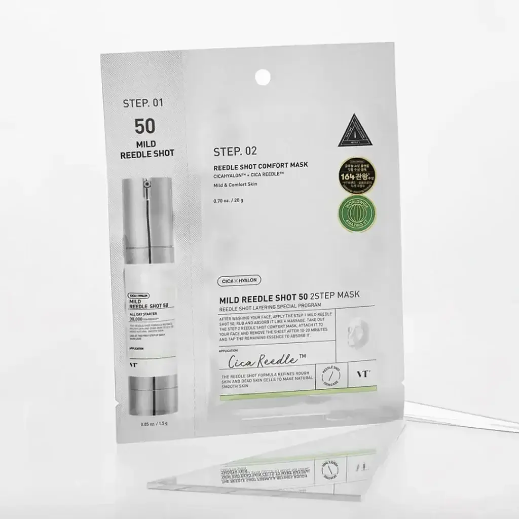 Двоетапна зміцнювальна тканинна маска для обличчя VT Cosmetics Reedle Shot 50, 2Step Mask 1.5 г +25 г
 - фото 2
