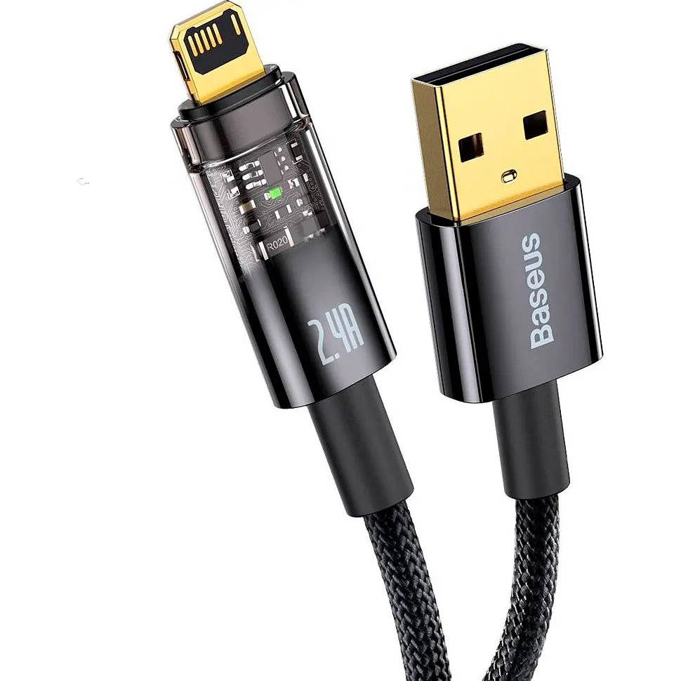 Кабель Baseus Explorer Series Auto Power-Off Fast USB to Lightning 2.4A 2m Black (CATS000501) [86021] - фото 2