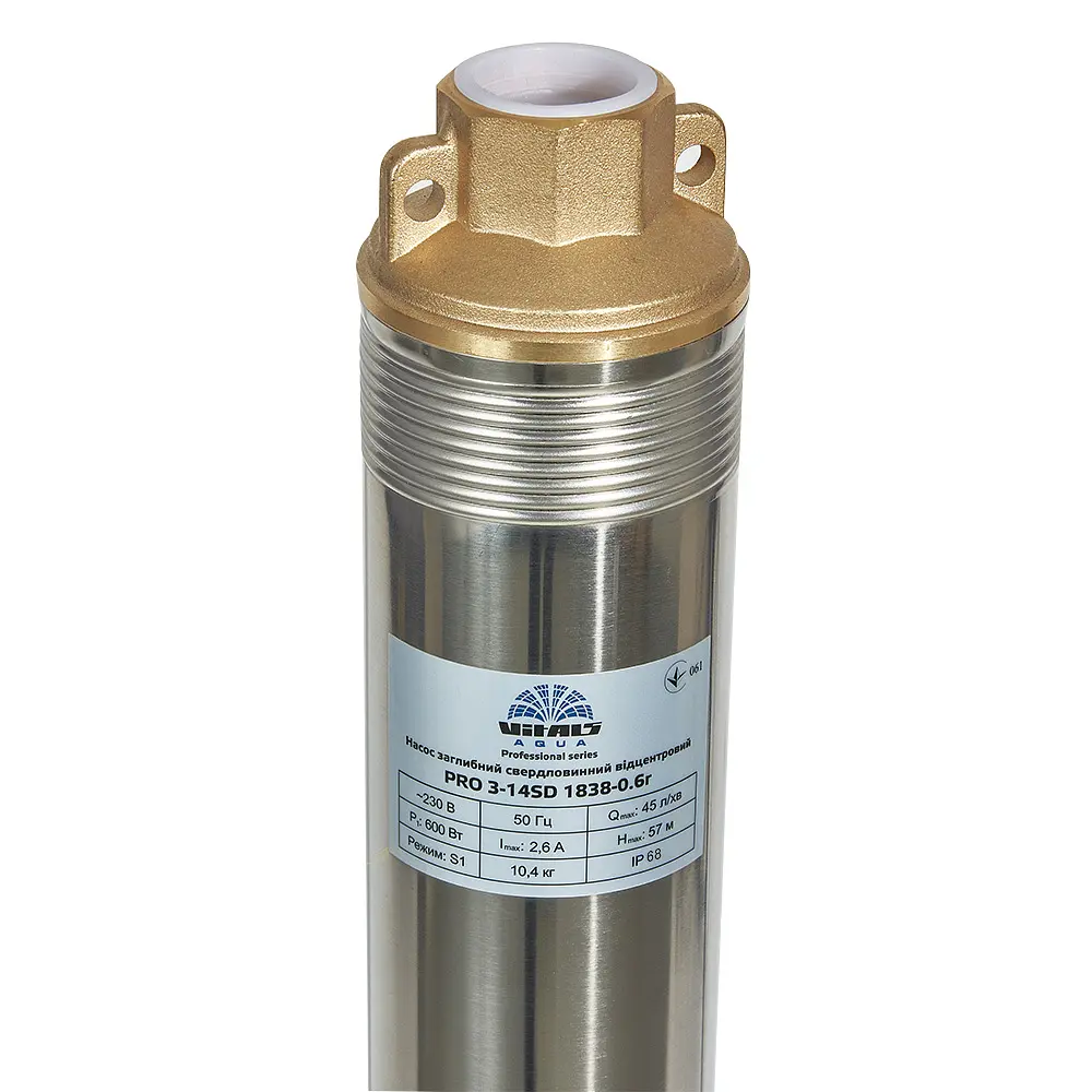 Насос заглибний свердловинний відцентровий Vitals Aqua PRO 3-14SD 1838-0.6r стійкий до піску (150673) - фото 3