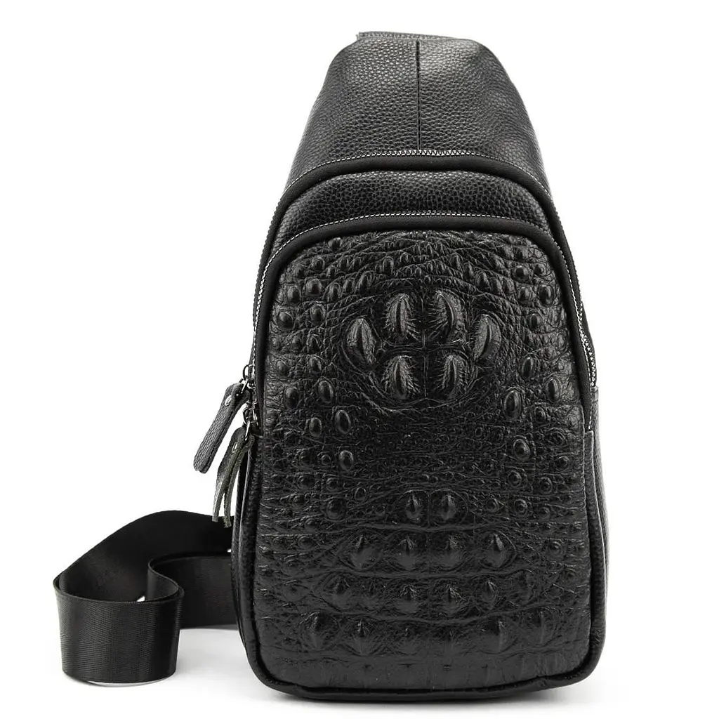 Шкіряна сумка слінг з тисненням рептилія Tiding Bag M56-8880A чорна - фото 2