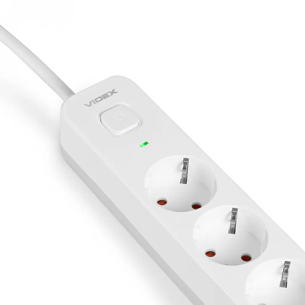 Мережевий подовжувач Videx Oncord з кнопкою з/з 3п 3 м 3x1.5 мм white (VF-PD33G-W) - фото 5