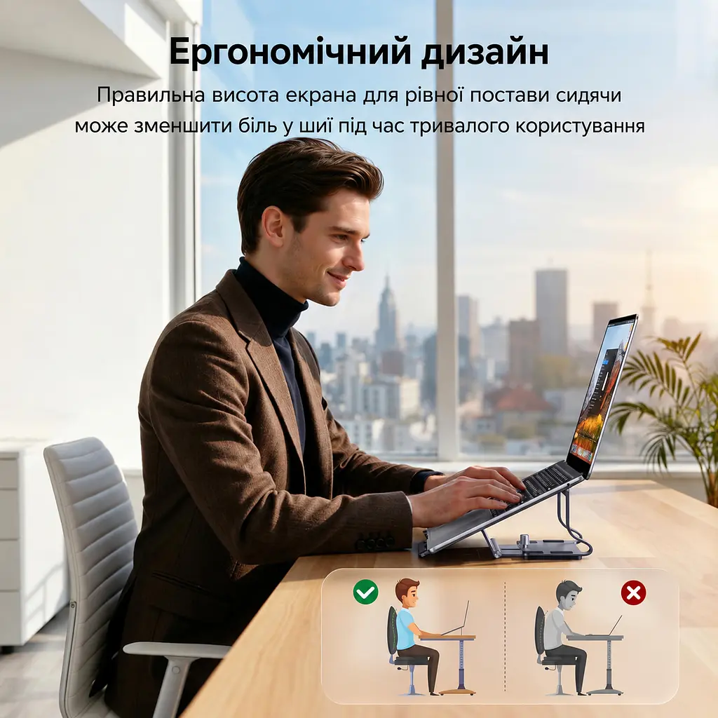 Подставка для ноутбука UGREEN U7 LP991 с регулируемым пазом 1,25–2,55 см 2-в-1 для вертикального хранения и горизонтальной работы для диагоналей 13–16,2″ с силиконовыми накладками против скольжения и царапин с открытой конструкцией для вентиляции звёздный серый (95207) - фото 13