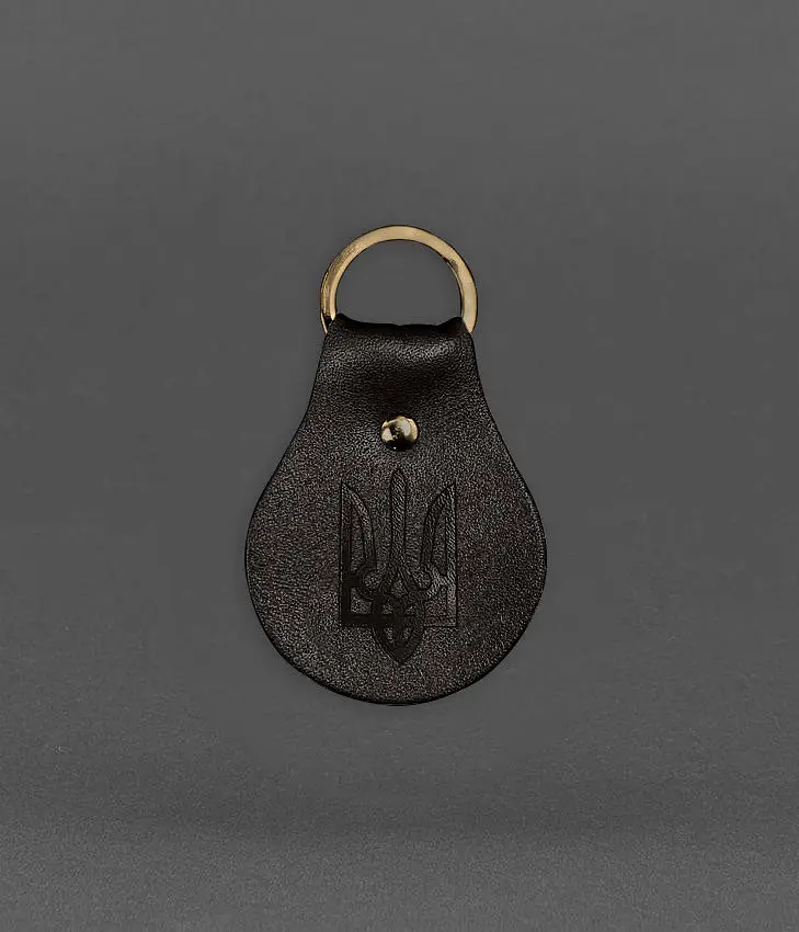 Патриотический кожаный брелок с гербом темно-коричневый - фото 2