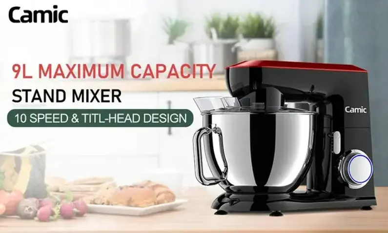 Кухонный комбайн Camic миксер тестомес металлический 9 л SM-1571N 1800Вт Black Red - фото 3