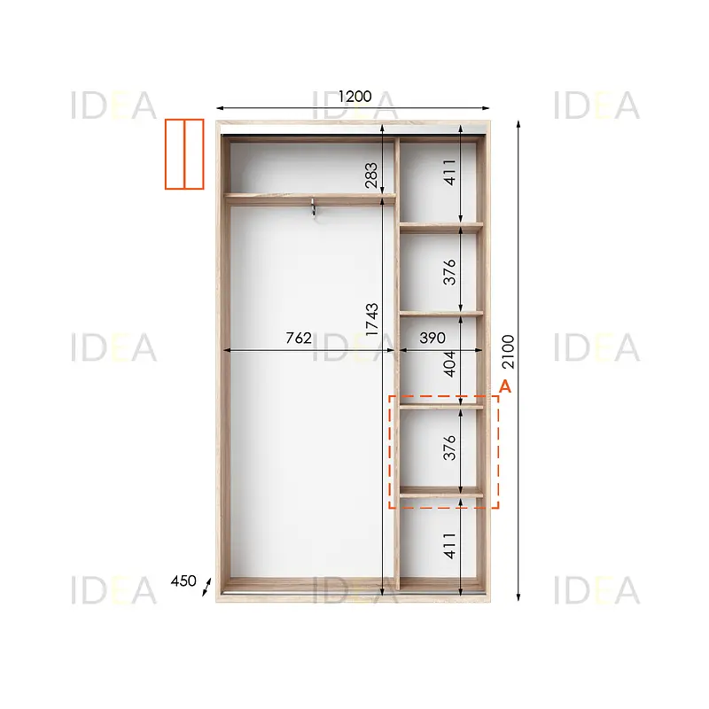 Шафа-купе Idea серія 5 120 x 45 x 210 см Дуб сонома Дзеркало - фото 2