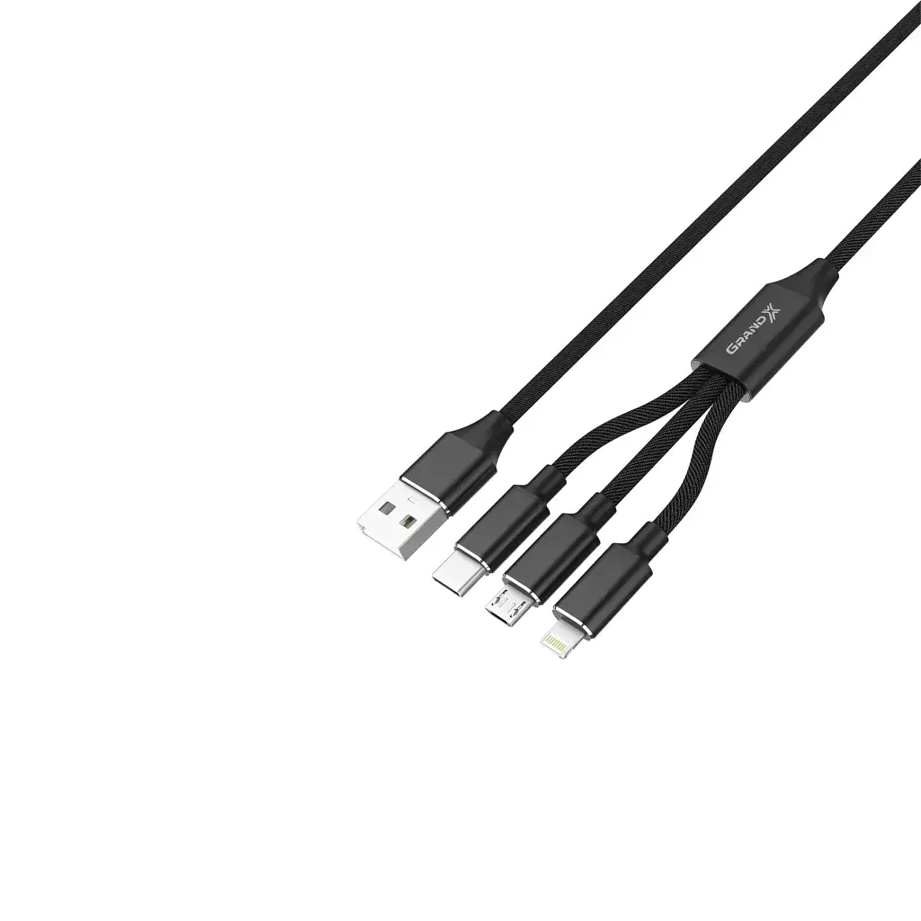 Дата кабель USB 2.0 AM to Lightning + Micro 5P + USB-C 1.0m 2.4-3A black Grand-X (PX-31B) - фото 3