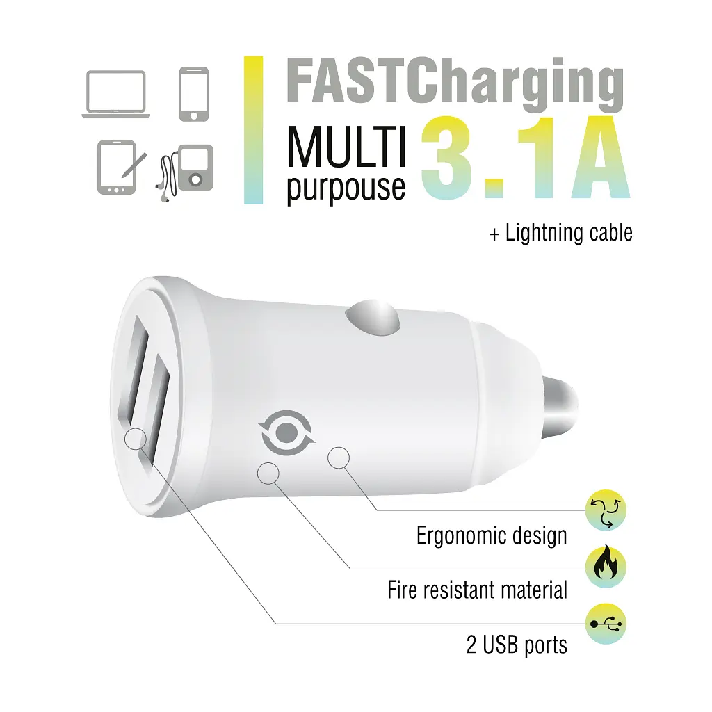 Зарядний пристрій Piko CC-312 (2xUSB, 3.1 А) + кабель Lightning (1283126538810) - фото 3