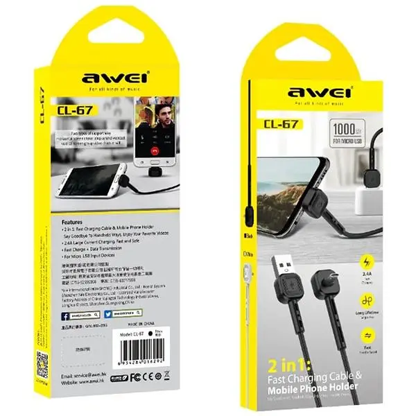 Кабель Awei CL-67 Micro cable 1m Black - фото 2