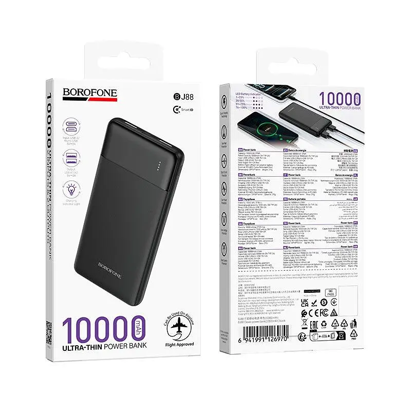 Універсальна мобільна батарея BOROFONE Clever power bank BJ88 10000mAh | 2USB/1Type-C, 2A | - фото 2