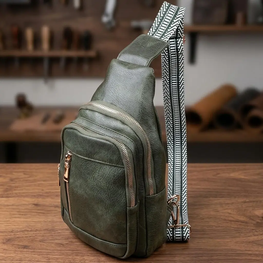 Стильна слінг сумка для жінок з екошкіри Vintage 22745 зелена - фото 11