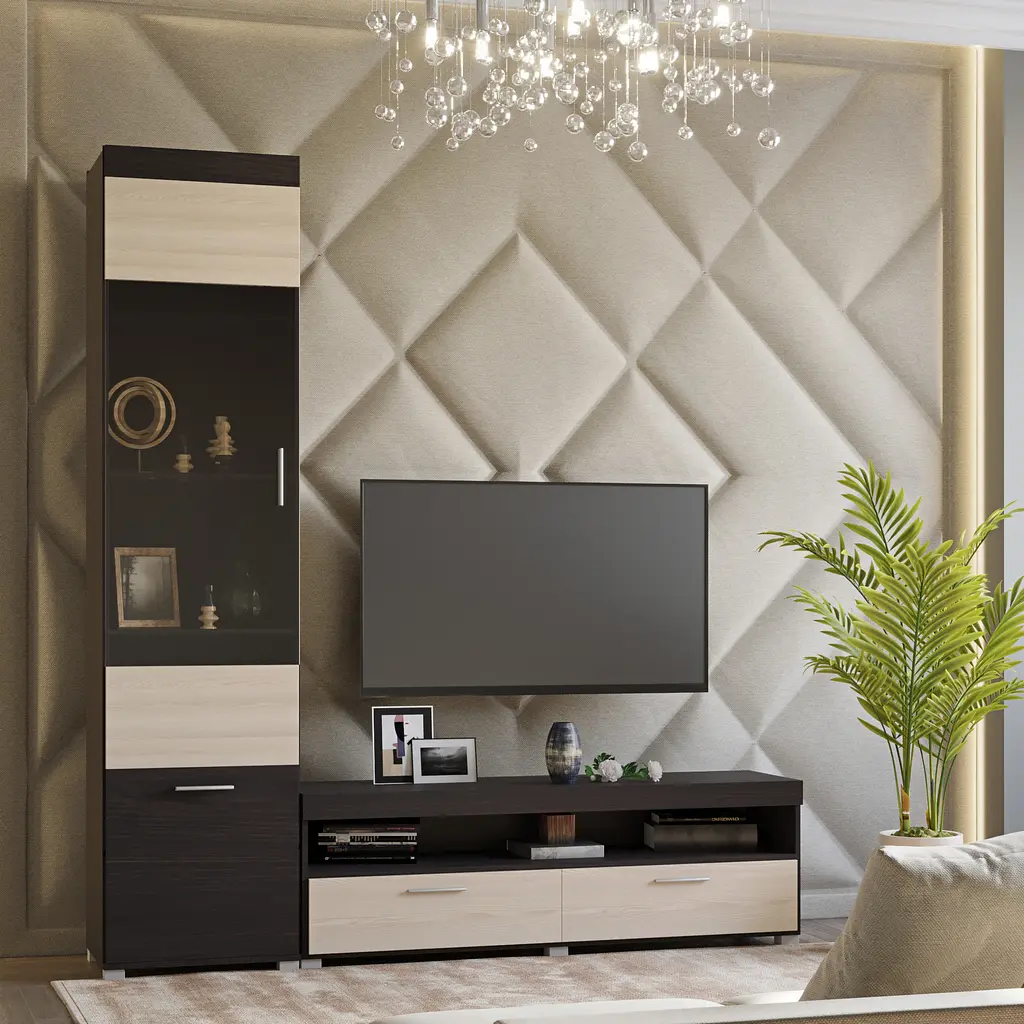 Стенка модульная в гостиную Эверест Британия комплект 5 Венге/Дуб молочный (DTM-2660) - фото 2