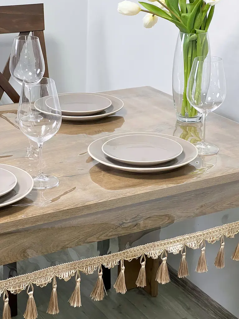 Скатертина силіконова з бежевою бахромою 360х170 см - фото 8