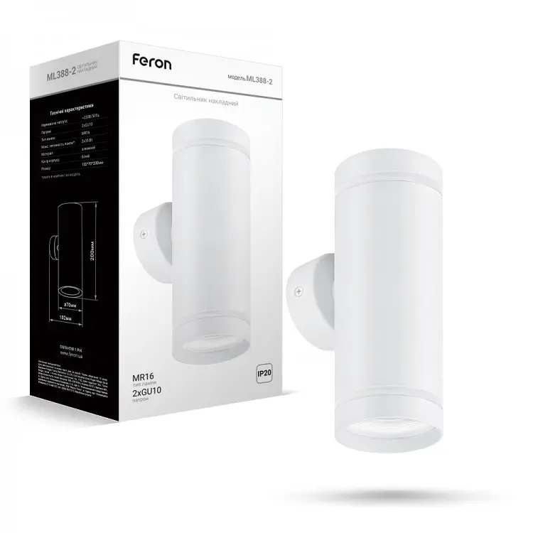 Накладний світильник Feron ML388-2 під лампу білий (40158) - фото 2