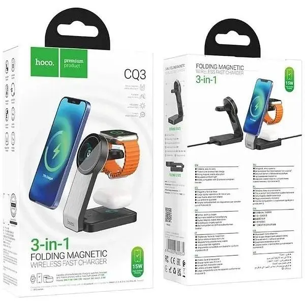 Держатель с беспроводной зарядкой Hoco CQ3 folding 3-in-1 15W - фото 3