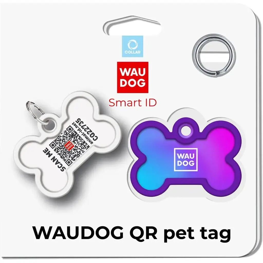 Адресник для собак і котів Waudog Smart ID з QR паспортом Градієнт фіолетовий 4х2.8 см - фото 5