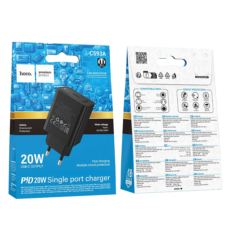 Сітчасте зарядне пристрій HOCO CS93A Leader single port PD20W charger Чорний - фото 2