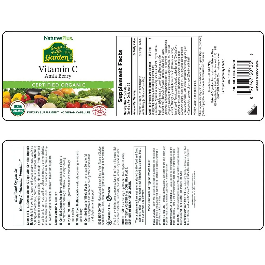 Витамин С органический Natures Plus Vitamin C 500 мг 60 вегетарианских капсул - фото 3