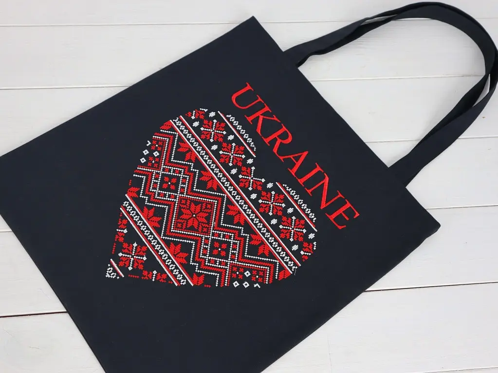 Сумка Шоппер з вишивкою UKRAINE червоне серце, еко сумка для покупок, шопер, сумка з вишиванкою, сумка для покупок вишита - фото 2