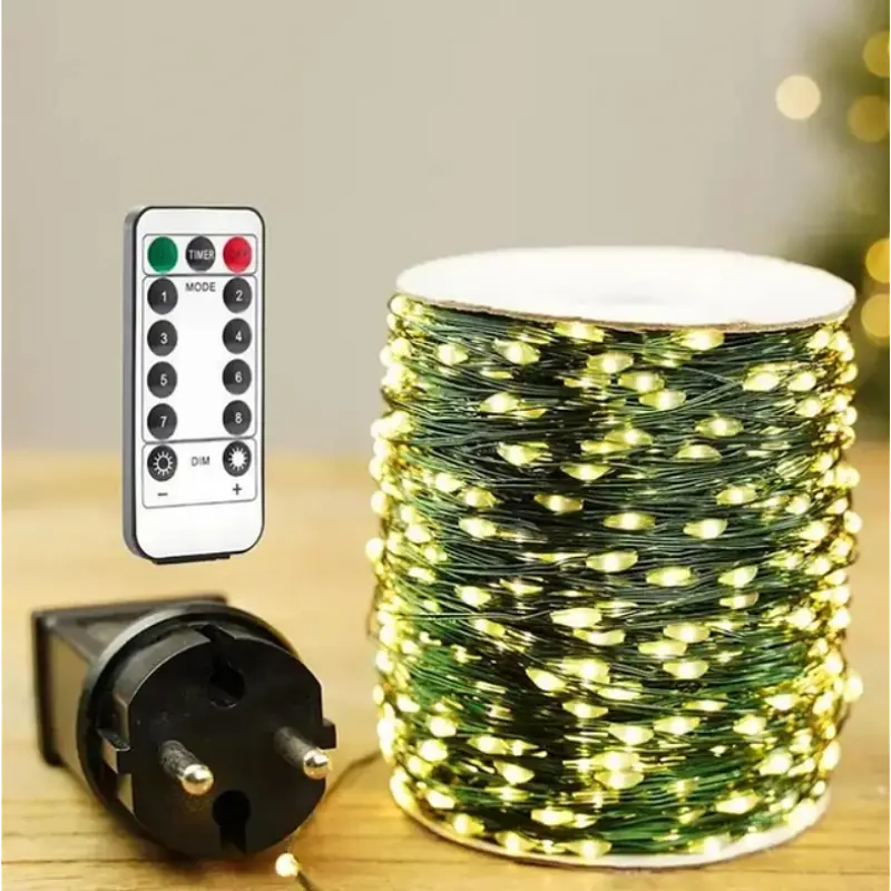 Світлодіодна LED гірлянда мережева Роса із пультом керування 120 м 1200 LED діодів новорічна вулична кімнатна 8 динамічних режимів захист IP44 дріт зелений колір світла Теплий Білий - фото 3