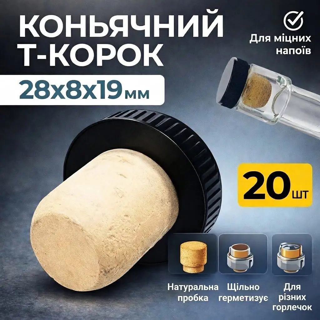 Коньячная Т-Пробка с пластиковым колпачком 20 шт - фото 2