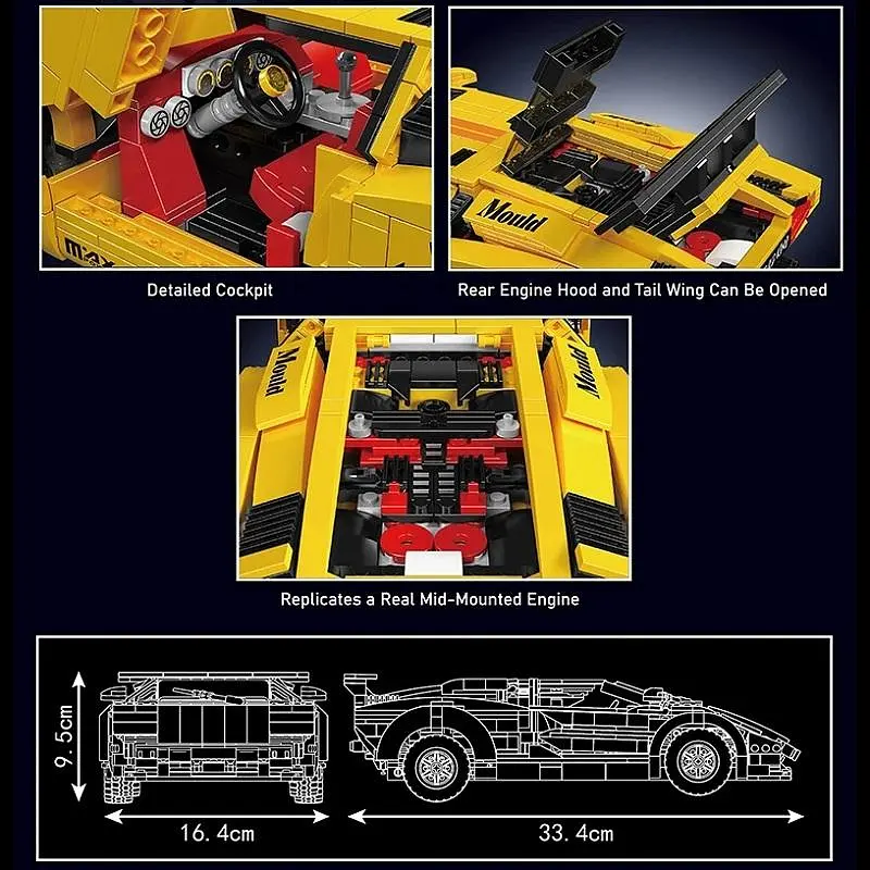 Конструктор машина на радіокеруванні Mould King Lamborghini Countach машинка ламборгіні  1384 деталей - фото 3