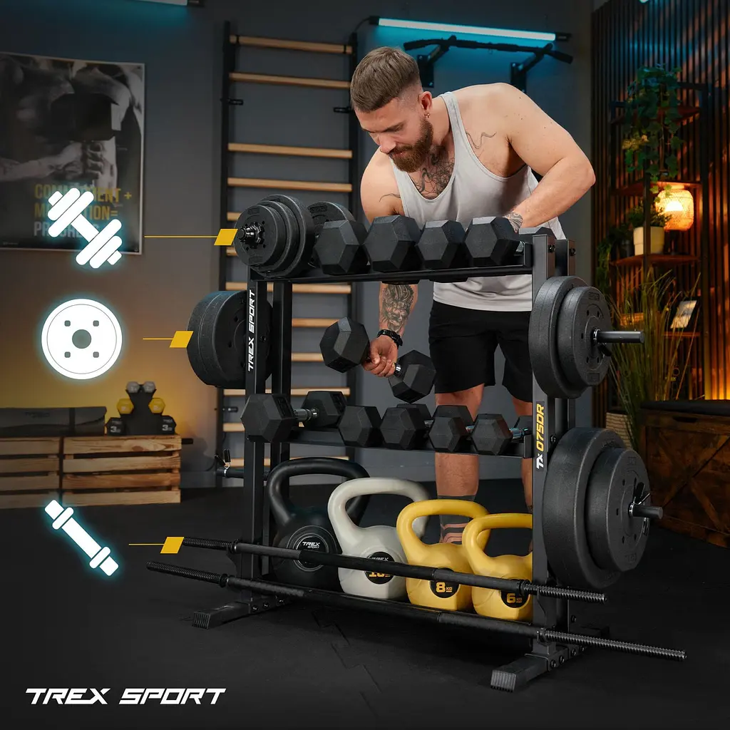 Стійка 3-рівнева для гантелей, грифів та гирь Trex Sport TX-075DR - фото 18