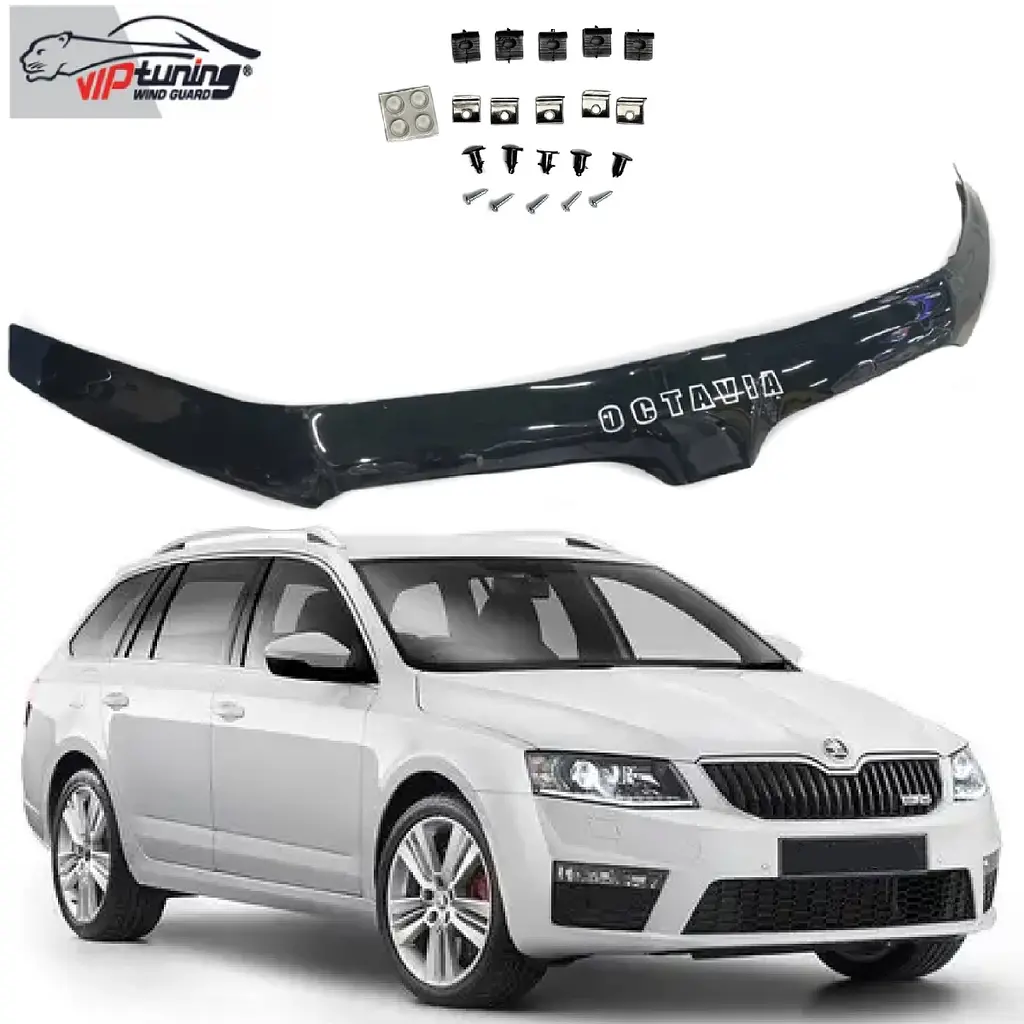 Дефлектор капоту мухобійка Skoda Octavia A7 2013-2017 Євро Кріплення (Vip Tuning)