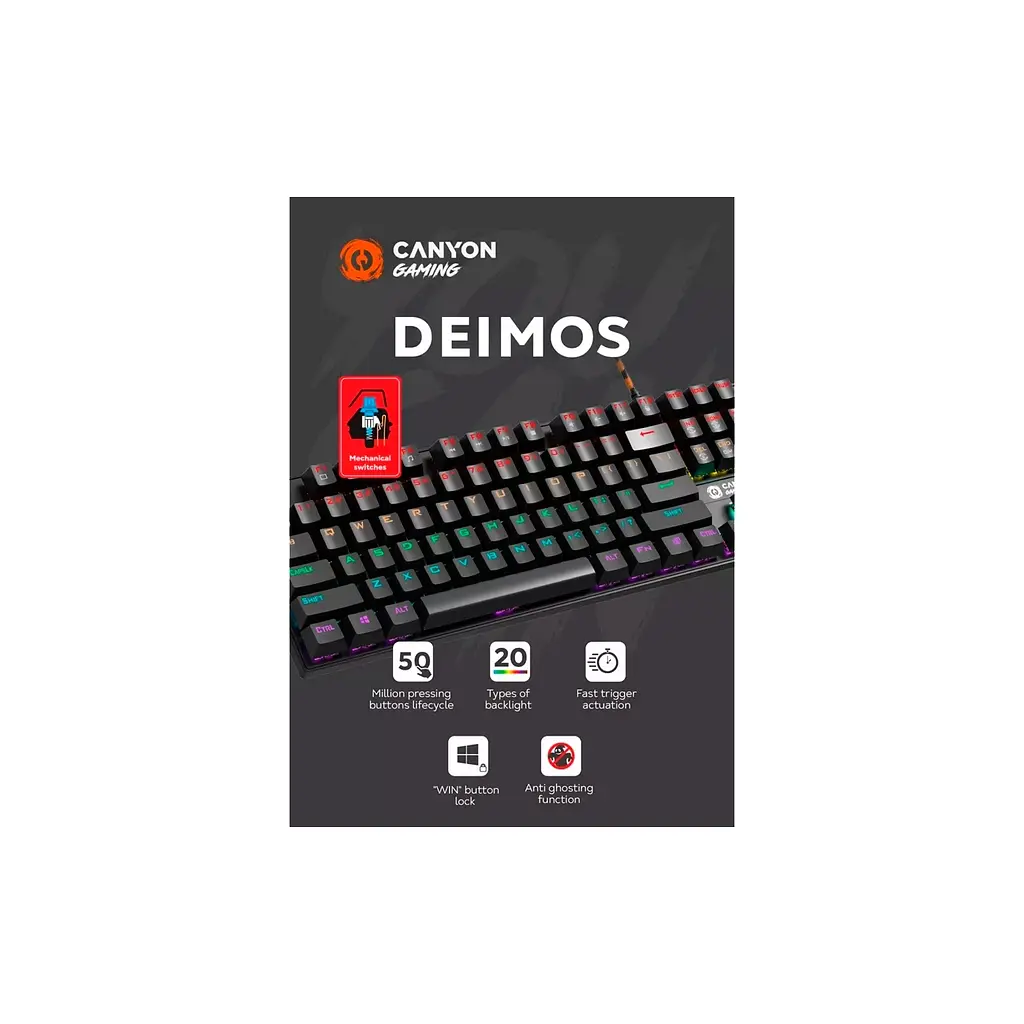 Клавіатура Canyon Deimos GK-4 Rainbow LED USB UA Black (CND-SKB4-US) - фото 4