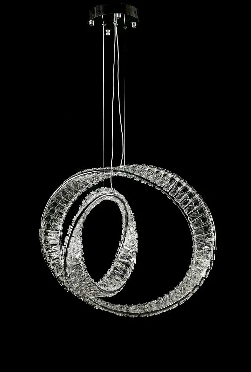 Хромована світлодіодна люстра Splendid Ray LD8812/600+400A/2B LED (CH) з двома вертикальними кришталевими кільцями 60/40 см - фото 2