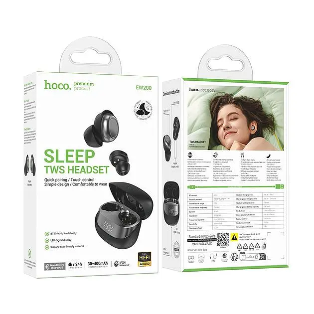 Беспроводные наушники Hoco EW200 Elegant true wireless sleep BT headset IPX4, BT5.4, 30mAh, 400mAh, 4h, black - фото 3