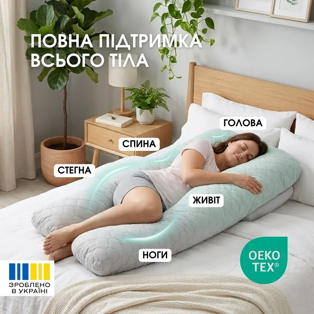 Подушка ортопедическая для сна и отдыха Bluyellow U-образная с наволочкой на молнии, гипоаллергенная 140 х 75 х 20 см (8000036386) - фото 4