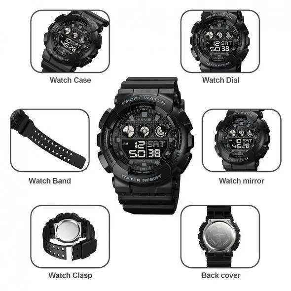 Тактические водостойкие кварцевые часы Skmei Stalker black - фото 7