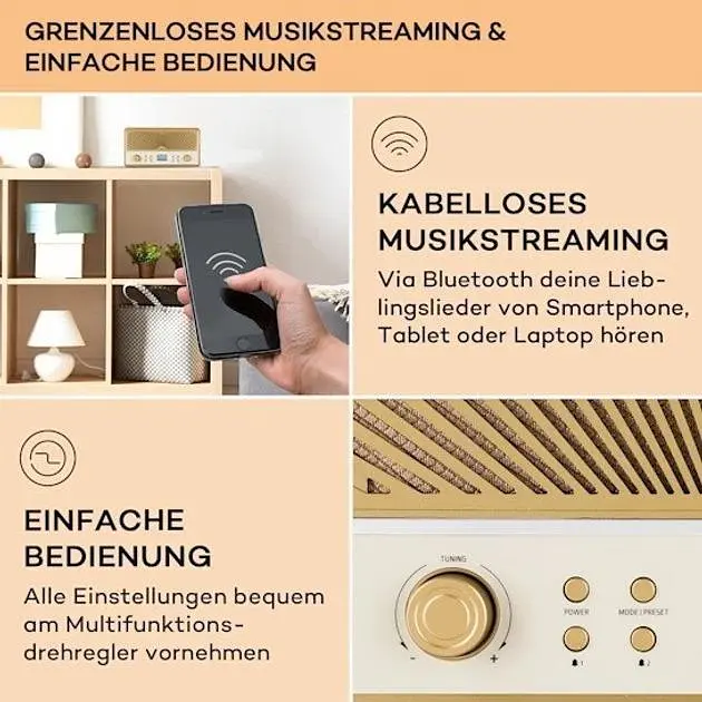 Акустическая ретро стереосистема Auna Glastonbury Go Digital Radio Stereo Battery (10041151) - фото 4