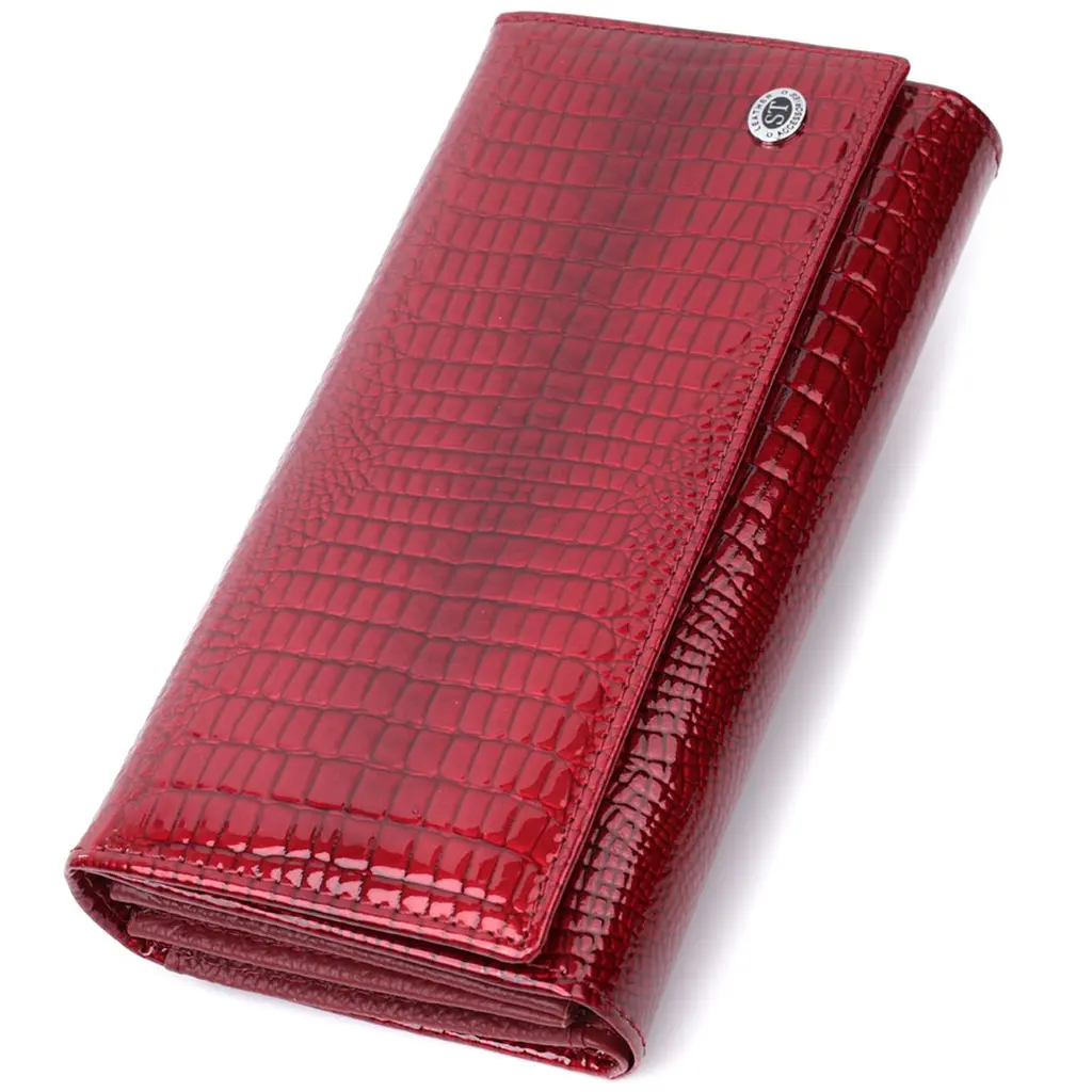 Шкіряний лакований гаманець з блоком для кредитних карток ST Leather 22682 червоний - фото 5