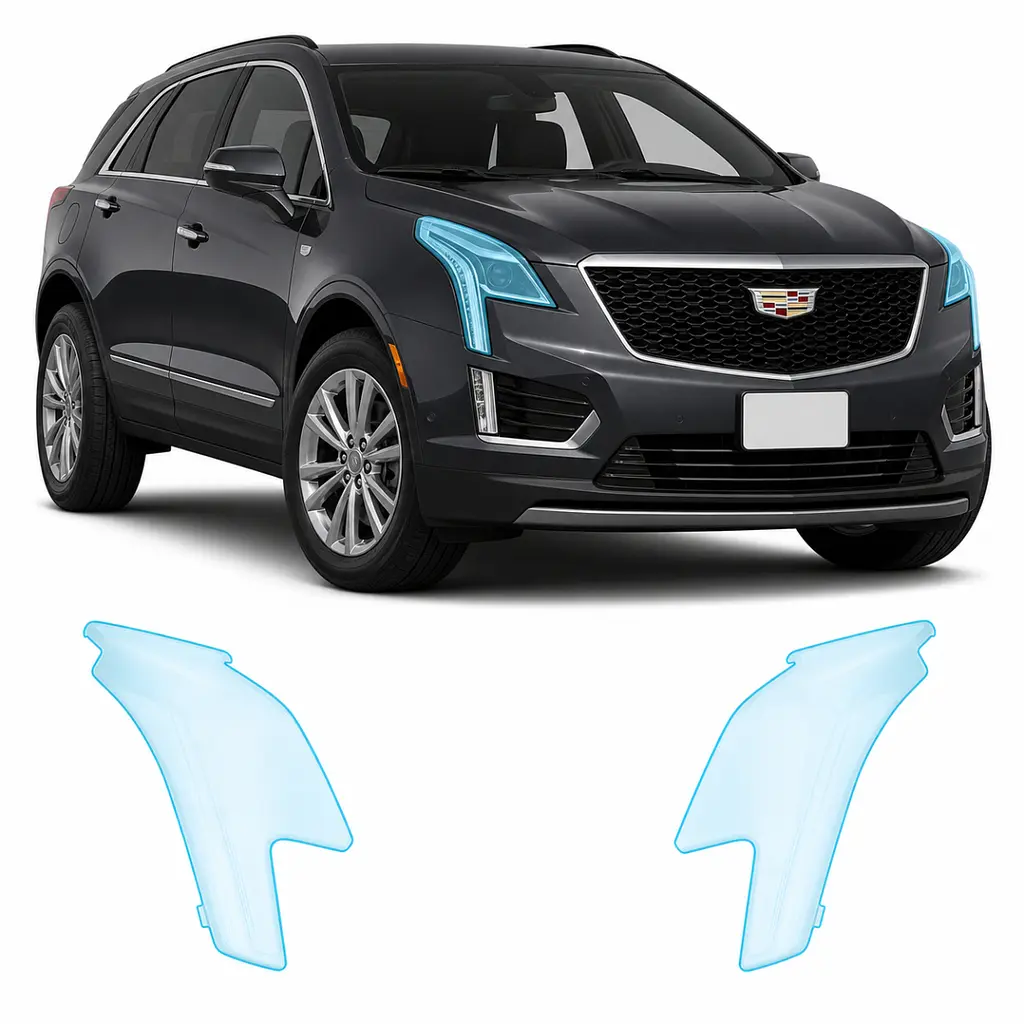 Антигравійна захисна бронеплівка за лекалами для Cadillac XT5 I facelift 2020- оптика (фари та ПТФ)