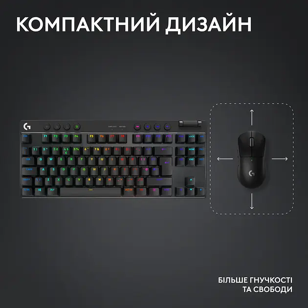 Клавиатура для геймеров Logitech G Pro X TKL LightSpeed с подсветкой черная (920-012136) - фото 8