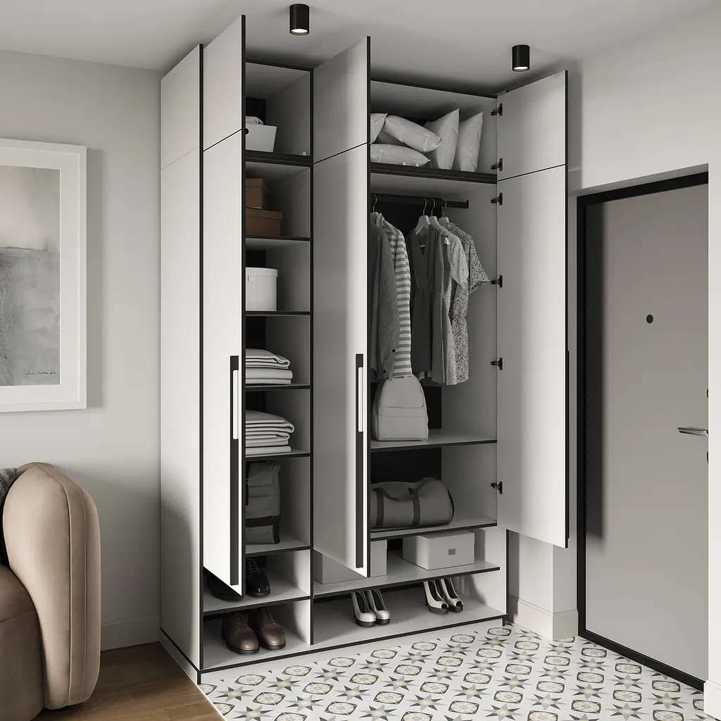 Шафа для одягу Flamecame з поличками та штангою на 3 двері у передпокій FR-06 Гранж Пісочний - фото 4