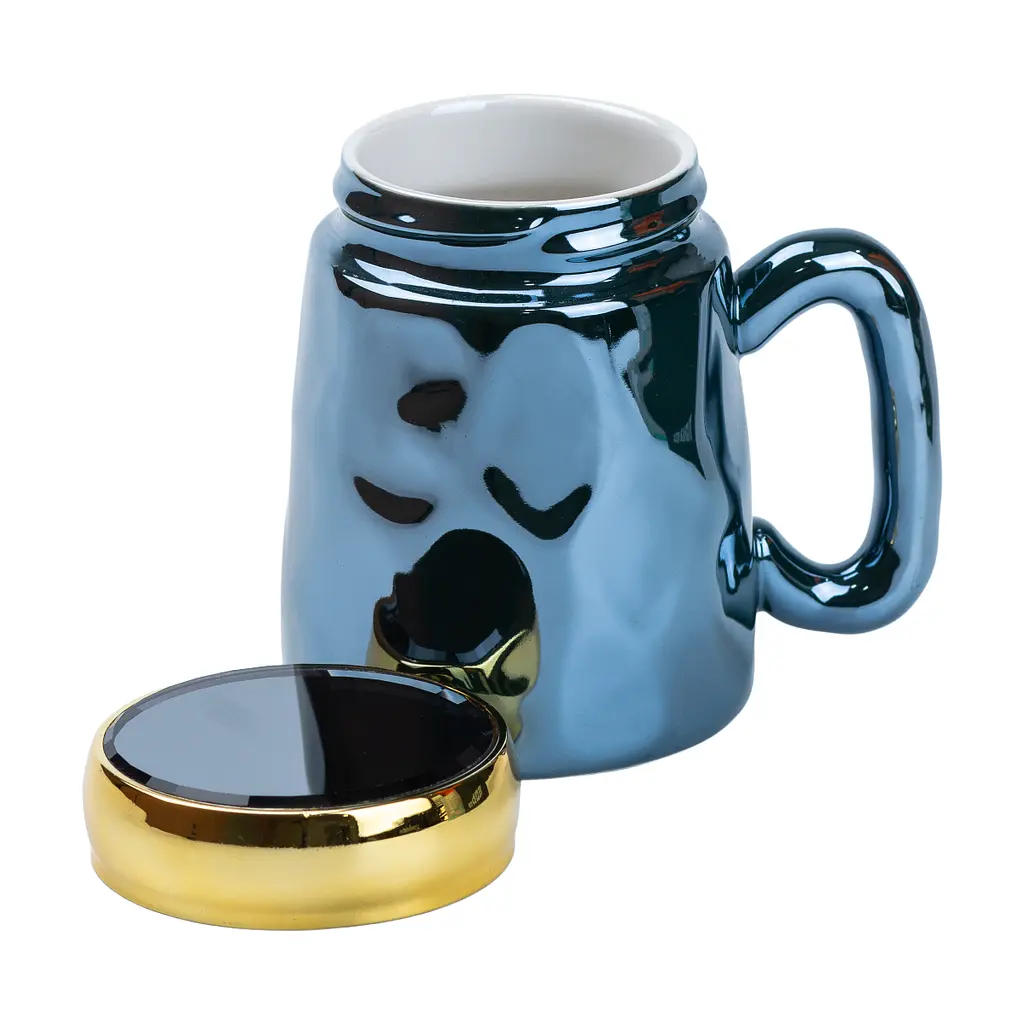 Чашка керамічна Happy Life в дзеркальній глазурі з синьою кришкою 450 мл HP7195BL - фото 2