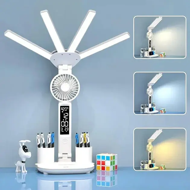 Настільна LED-лампа KRX-1011 з вентилятором, годинником і підставкою - фото 3