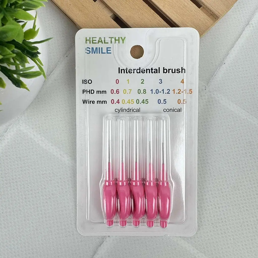 Міжзубні йоржики Healthy Smile ISO 0, PHD 0.6 мм, рожеві, 5 шт, для щоденного використання та брекетів - фото 2