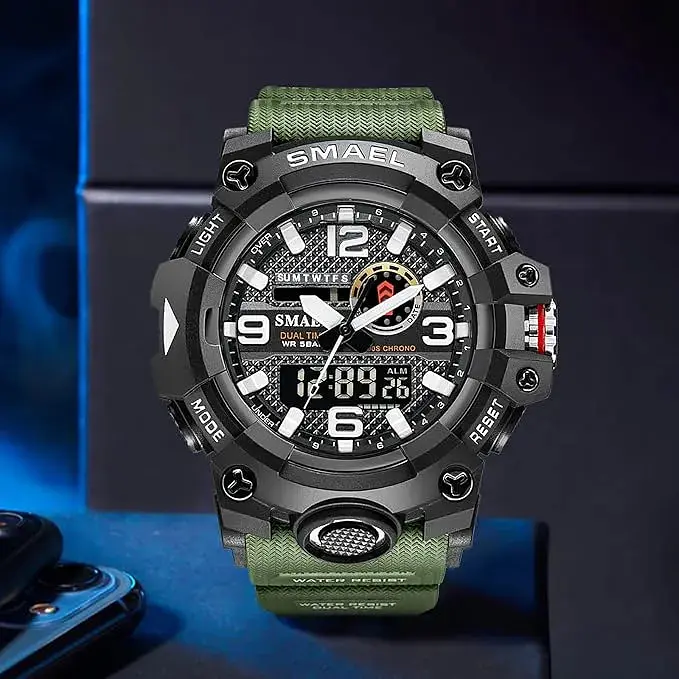 Годинник наручний Smael 8106 з подвійним дисплеєм Army Green (17785) - фото 2