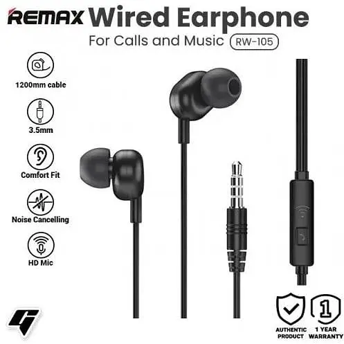 Навушники Remax with mic Wired Earphone RW-105 HD Mic - фото 2