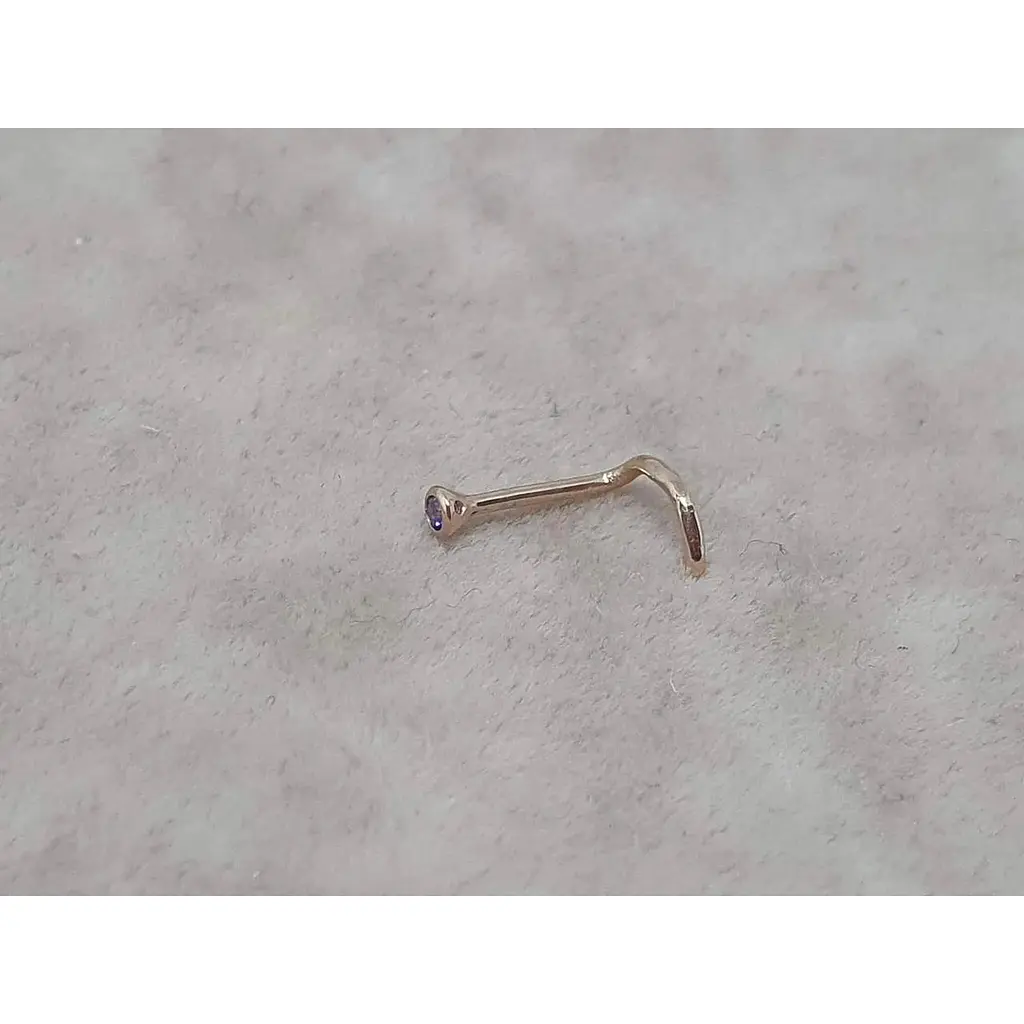 Золотая серьга-пирсинг в нос Dear с фианитом.1024.1 Фиолетовый - фото 2