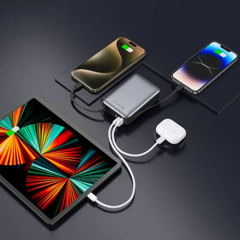 Батарея універсальна SWISSTEN 20000mAh SPACE 22/5W PD QC w/built-in cables USB-C/LIGHTNING Silver (8595217490598) - фото 5