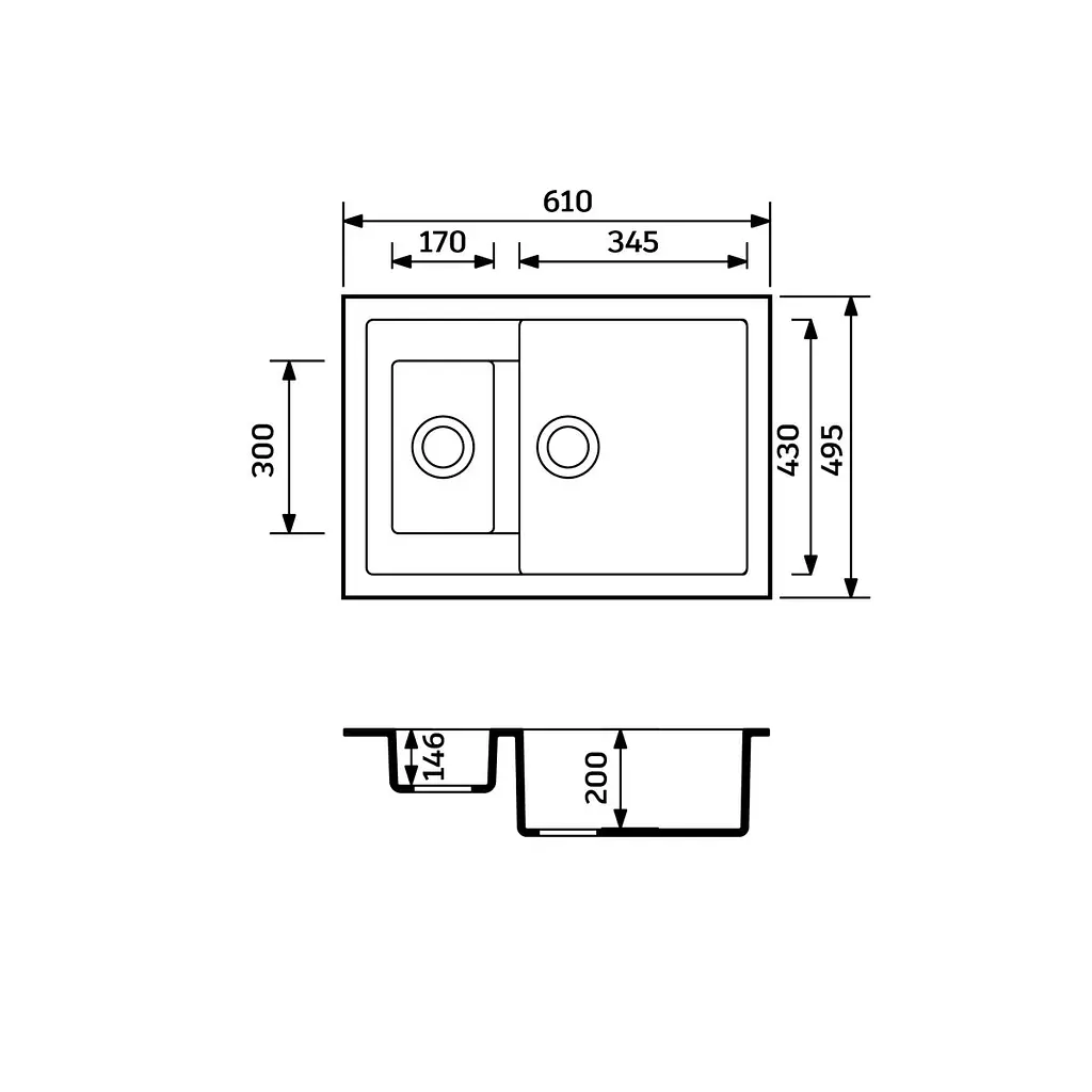 Кухонна мийка Adamant DUPLEX чорна 610x495x200 мм, з додатковою чашею 61 см - фото 3