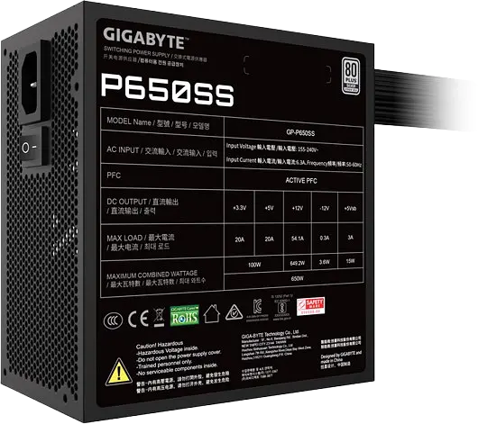 Блок питания Gigabyte P650SS 650W 80+ Silver (GP-P650SS) - фото 5